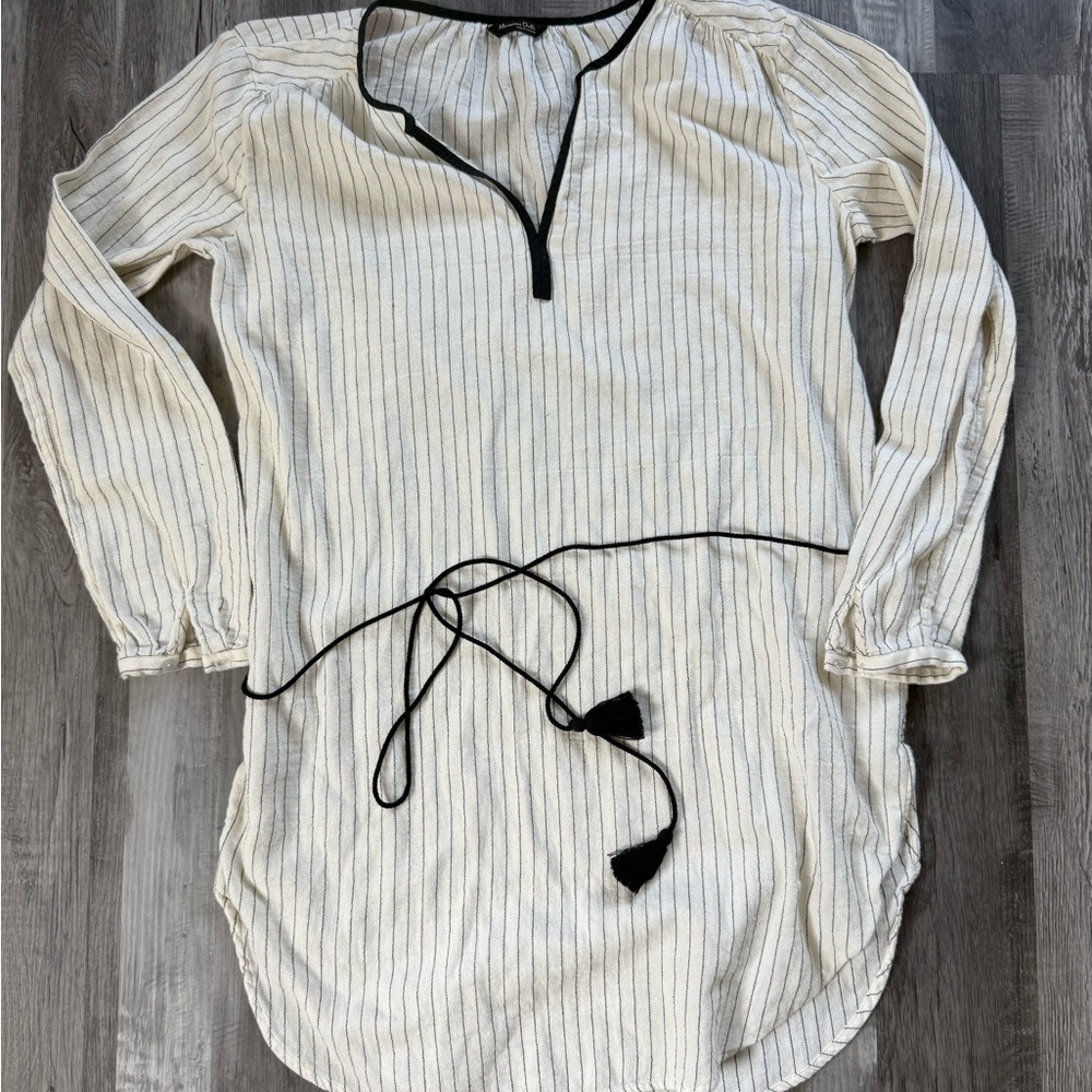 Striped Long Sleeve Tunic with Tie Waist